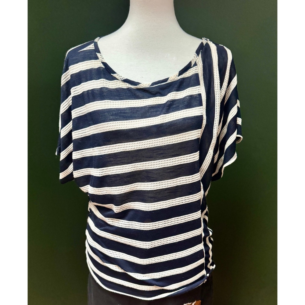 Y2K Perception Concept Navy & White Striped Short Sleeve Dolman Top Women's M